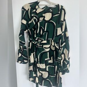 Zara Green and Black Patterned Blouse